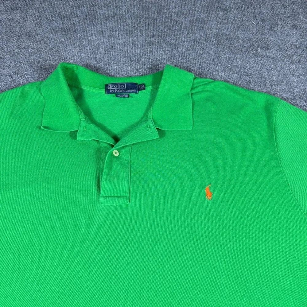 Polo Ralph Lauren Mens 2XLT Tall Green Short Sleeve Pique Polo Orange Pony Logo